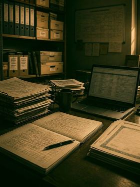 Training provider admin desk with enrolment forms and an attendance register