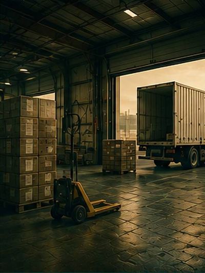 Warehouse loading dock at loading time