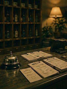 Hotel front desk with handover notes