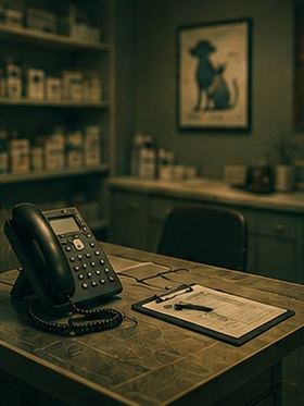 Empty veterinary reception desk